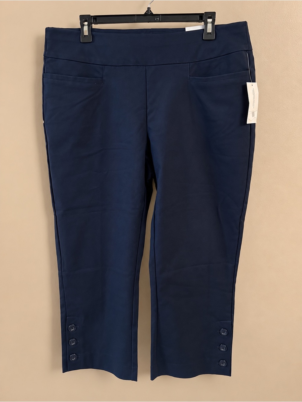 Christopher & Banks Navy Cropped Pull-On Pants with Button Hem